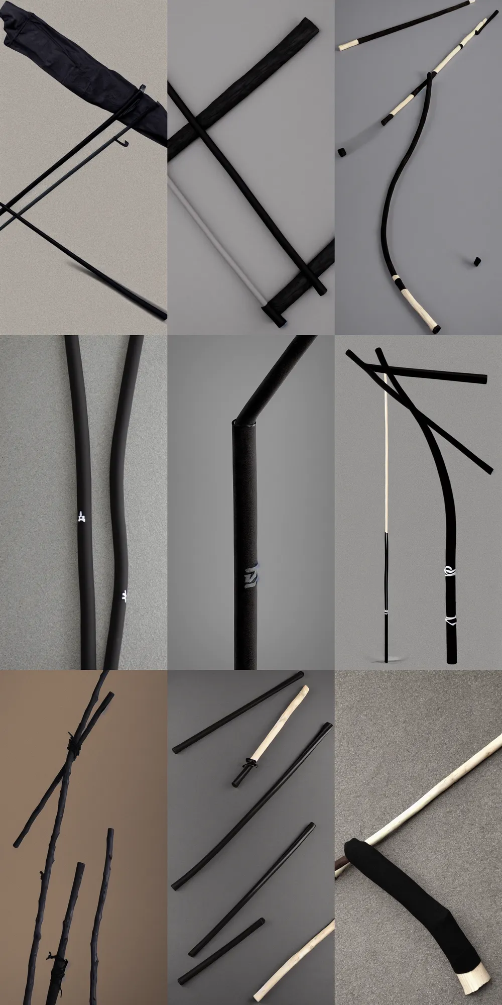 Prompt: picture of a single long black modern ninja staff in carbon, single long stick, white background