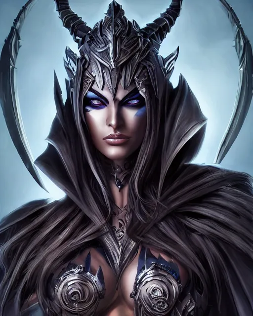 Prompt: The Dark Elf Queen as an Darksiders character digital illustration portrait design by, Mark Brooks and Brad Kunkle and Artgerm, detailed, soft lighting