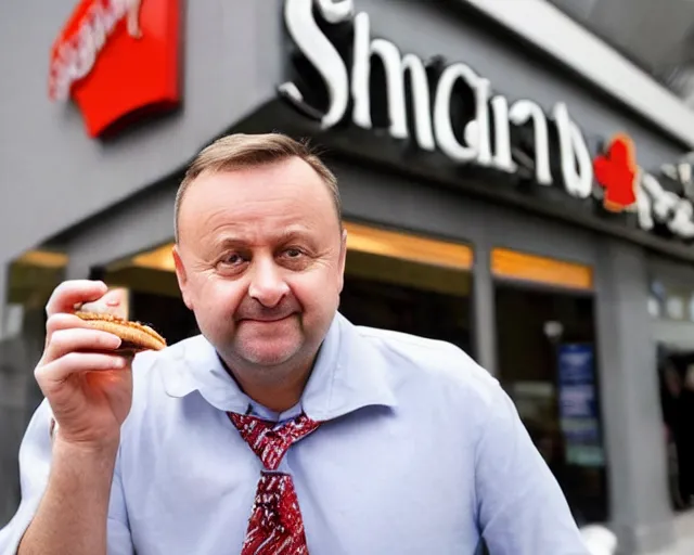 Image similar to Anthony Albanese eating a big mac cheeseburger