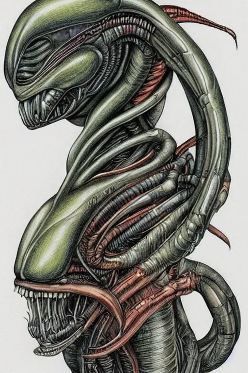 Image similar to a realistic color drawing of an alien from aliens the movie 1 9 8 6 portrait, aaron horkey