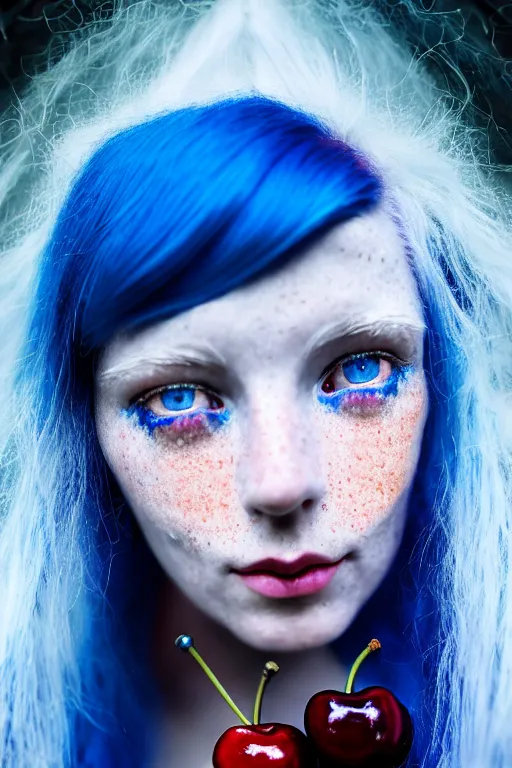 Image similar to close - up portrait of a blue - haired girl with glowing freckles and glowing cherry - colored eyes, fantasy art, victorian era, renaissance painting, realism, antique, epic, realistic, high quality, high resolution, lossless quality, lossless quality, 8 k, hdr, 4 k, 8 k resolution, 1 6 k resolution, 8 k quality