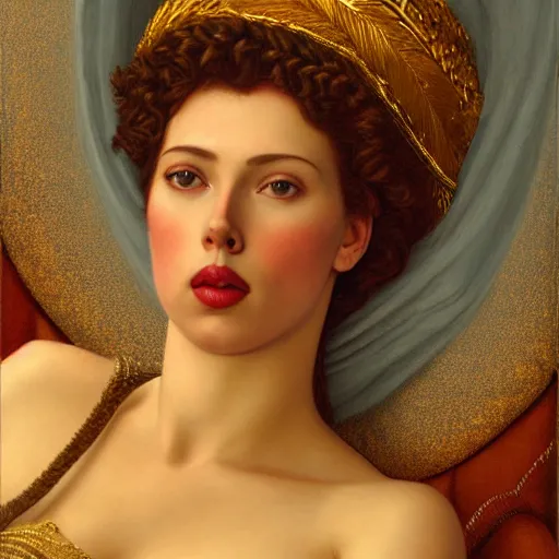 Image similar to beautiful_golden_portrait_of_a_Scarlet Johansson_Grand Odalisque_intricate_oil_paintingby Jo hn_William_Godward_by_Anna_Dittman_by J-H 768-C2.0