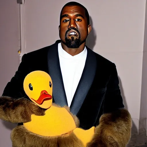 Prompt: kanye west holding a duck