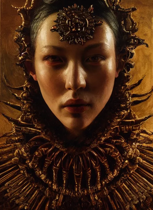 Image similar to highly detailed oil painting | very intricate | cinematic lighting | award - winning | the devils mask by alexander mcqueen | by roberto ferri, by leng jun, by j. c. leyendecker and klimt, american romanticism, by austin osman spare, artstation, cgsociety, official art, octane