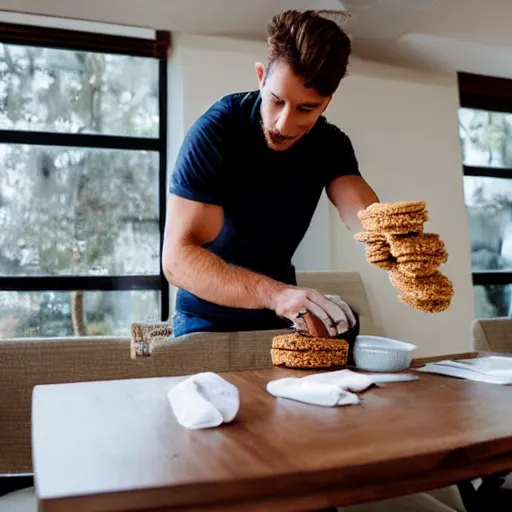 Image similar to Man mopping up spills on the table using digestive biscuits