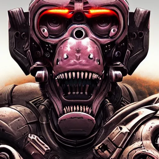 Image similar to sci - fi, undead cyborg head, doom eternal, baboon