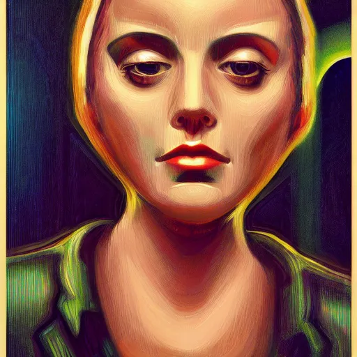 Prompt: detailed face of a woman, clockwork, moment, tectonic sky, skydome, bullet train, turbines, utopian, tech noir, wet reflections, prism, atmospheric, ambient, pj crook, syd mead, john singer sargent, emma uber, edward hopper