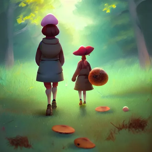 Image similar to collecting mushrooms ilustration a young girl walking in the woods collecting mushrooms, style by goro fujita, character art, sharp focus, highly detailed, artstation