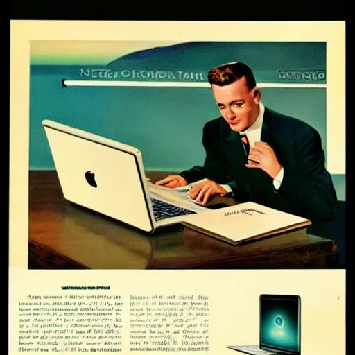 Image similar to MacBook pro advertisement in 1950s,