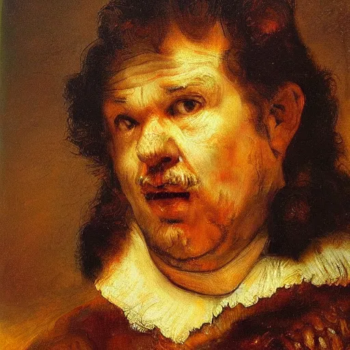 Prompt: portrait in the style of rembrandt meat loaf oil painting