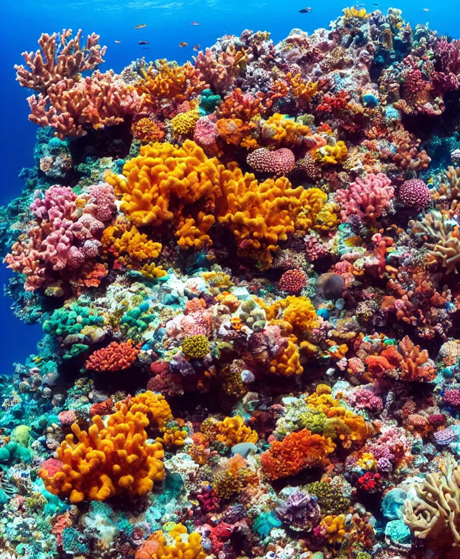 Image similar to a colorful coral reef in the ocean where the lost city of atlantis resides