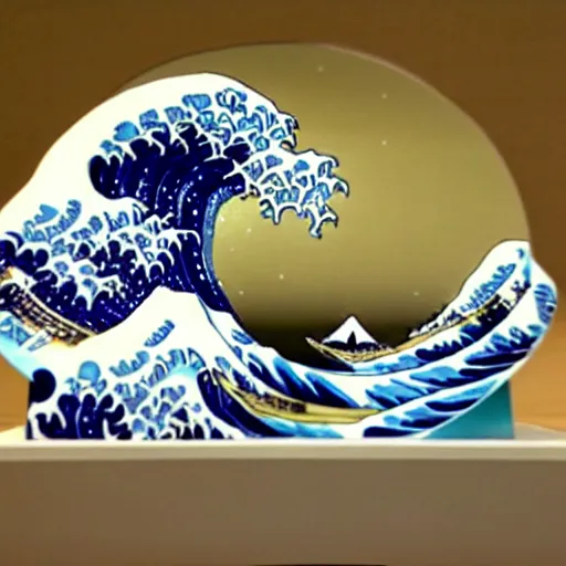 Prompt: great wave off kanagawa, claymation, aardman studios, made of clay