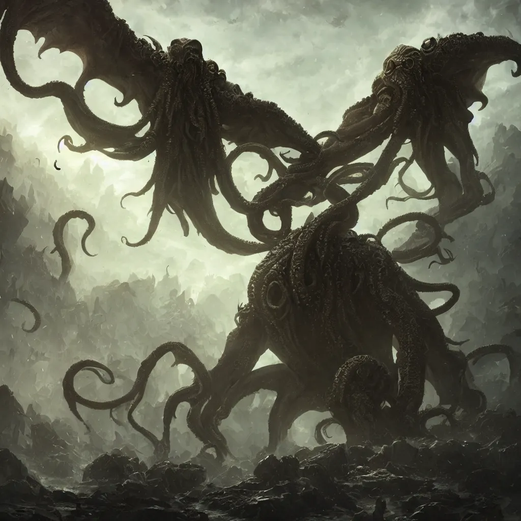 Image similar to cthulhu, huge, towering, gigantic, high octane, 8 k, digital art, magic the gathering, mtg, by greg rutkowski, trending on artstation