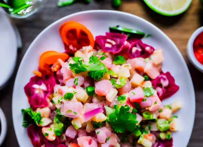 Image similar to dslr food photograph of ceviche, 8 5 mm f 1. 8