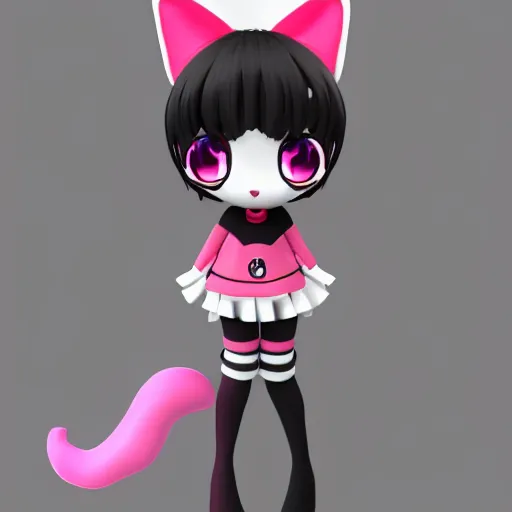 Prompt: cute fumo plush of a popstar cat girl, anime girl, idol, tomboy, artstation, bubblegum pop, black and white, vray