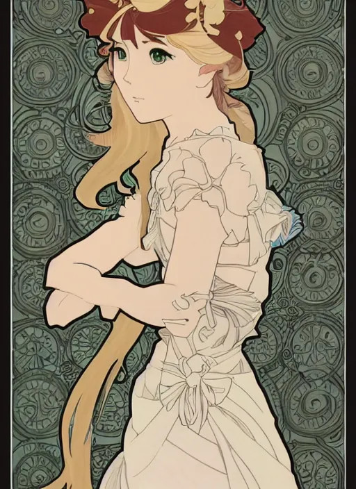 Image similar to photographer character design on white background, drawn by studio ghibli, alphonso mucha, lolish, trending on artstation