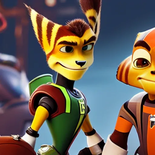 Prompt: ratchet and clank watches the nfl football, ultrarealistic