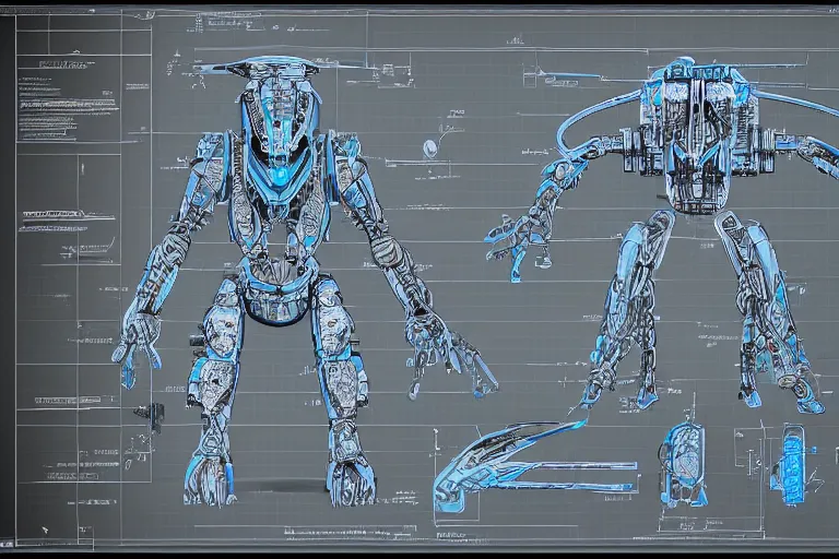 Prompt: schematic blueprint of a mechnoid hummingbird, photograph!!!, wide angle, drafting board, photorealism, highly detailed, elaborate, octane render, trending on artstation,