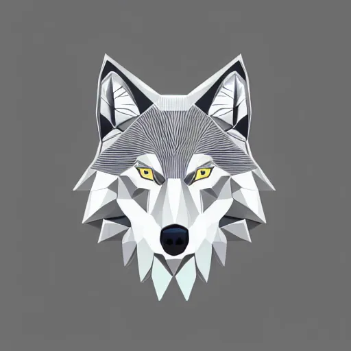 Prompt: head of a wolf, metallic, low poly, vector art