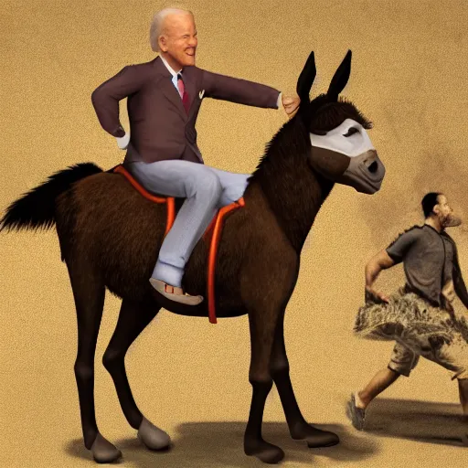 Image similar to biden riding a donkey, photorealistic, ultra detail