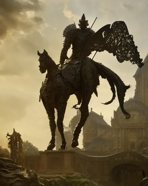 Prompt: highly detailed vfx of knight as sculpture, unreal engine, chrome reflect, greg rutkowski, tom bagshaw, alphonse mucha, global illumination, detailed and intricate environment