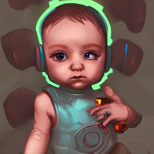 Prompt: A cute digital cyberpunk baby, adorable, digital art, trending on artstation