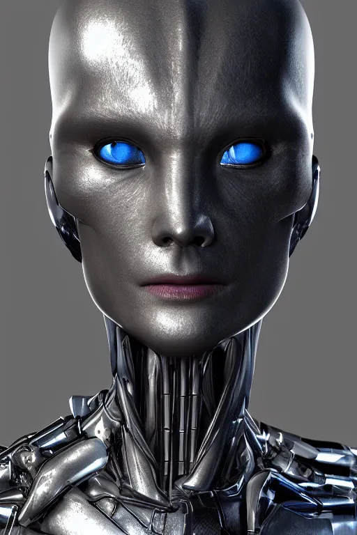 Prompt: humanoid creature with a chrome body made from gray jelly, cyberpunk, realistic, high definition, many details, symmetrical face, realistic eyes, unreal engine art 5
