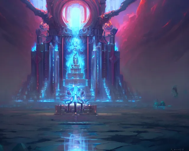 Image similar to dark temple holding the shrine of ai gods and goddesses, concept art by pete mohrbacher and guweiz and ilya kuvshinov, digital art, highly detailed, intricate, sharp focus, trending on artstation hq, deviantart, unreal engine 5, 4 k uhd image