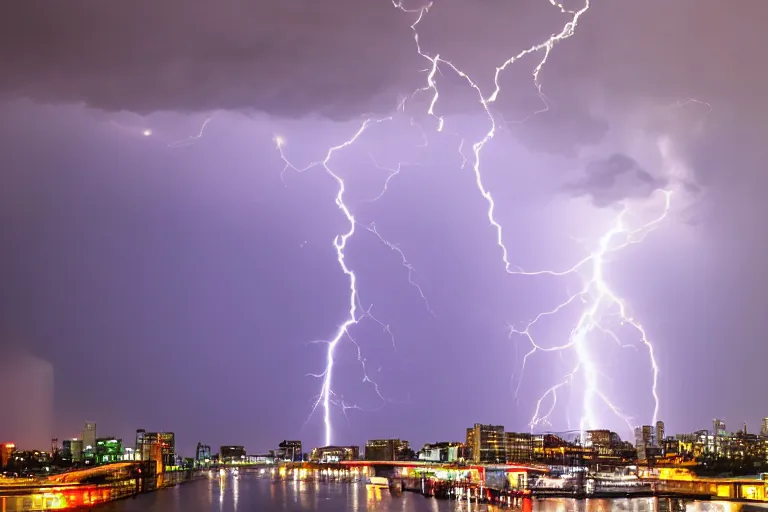 Prompt: multiple water tornado in the city, lightning strikes, ultra realistic, photorealistic, highly detailed, sharp focus, vivid, colorful