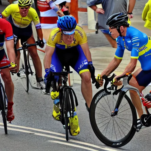 Prompt: Bicycle crash,Lance Armstrong, 8k, aware winning photo