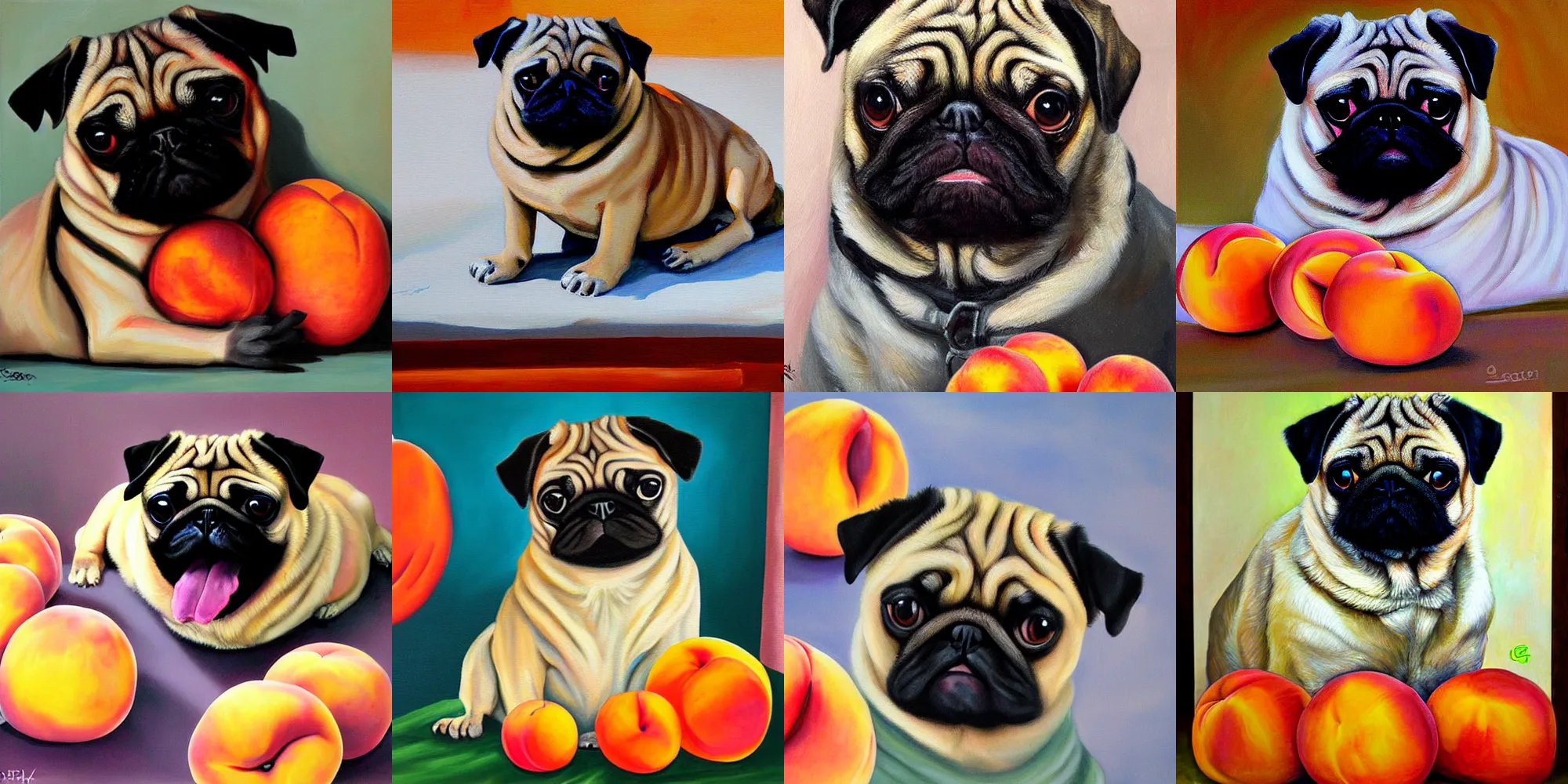 Prompt: painting pug with peaches serov