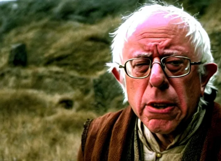 Image similar to film still of bernie sanders as frodo in lord of the rings movie, 8 k