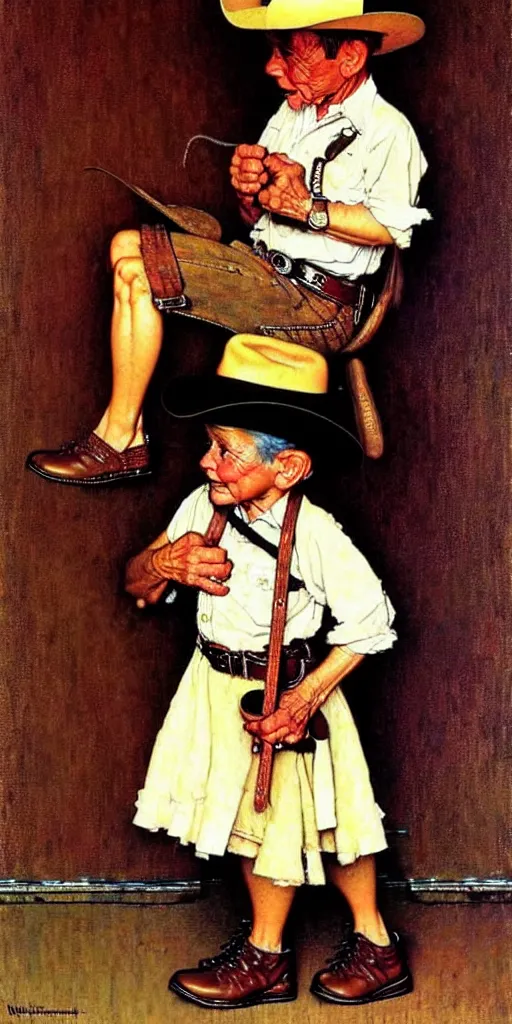 Prompt: “ ( ( ( ( ( cowboy wearing the worlds smallest hat ) ) ) ) ) by norman rockwell!!!!!!!!!!!!!!!!!!!!! ”