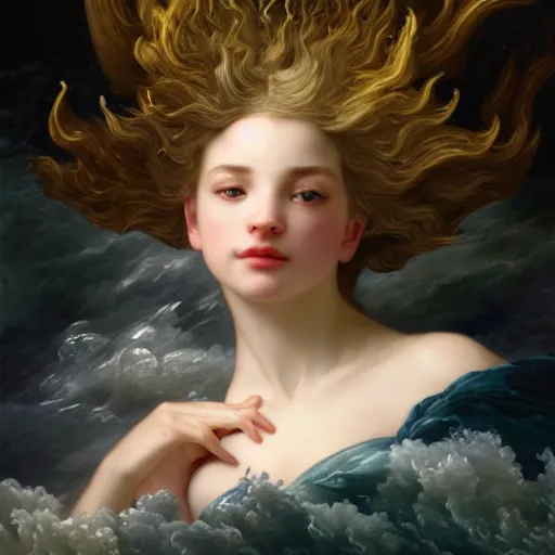 Prompt: A fantasy book style portrait painting of a dragon in a stormy sea, François Boucher, Oil Painting, unreal 5, DAZ, hyperrealistic, octane render, Regal, Refined, Detailed Digital Art, RPG portrait, William-Adolphe Bouguereau, Michael Cheval, Walt Disney (1937), Volumetric Golden dappled dynamic lighting, Highly Detailed, Cinematic Lighting, Unreal Engine, 8k, HD