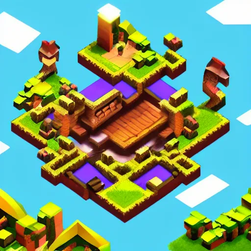 Image similar to isometric game level by style of clash of clans, beautiful lighting, concept art