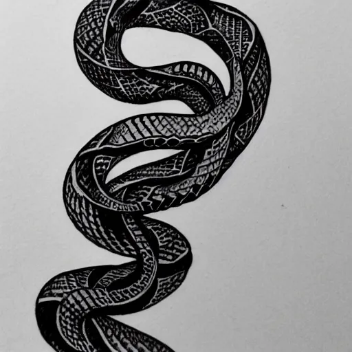 Image similar to snake tattoo outline, black ink on white paper