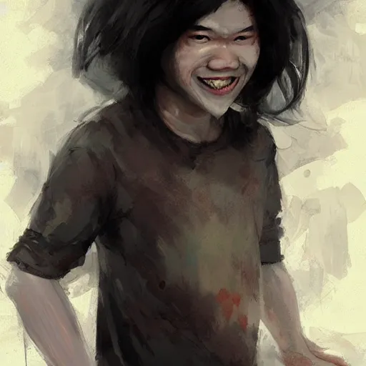 Prompt: portrait of amos yee with a sinister smile, by greg rutkowski