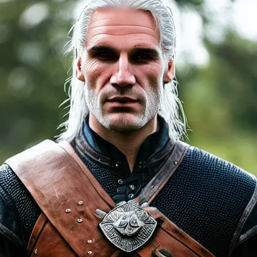 Prompt: real life geralt of rivia working as a postman