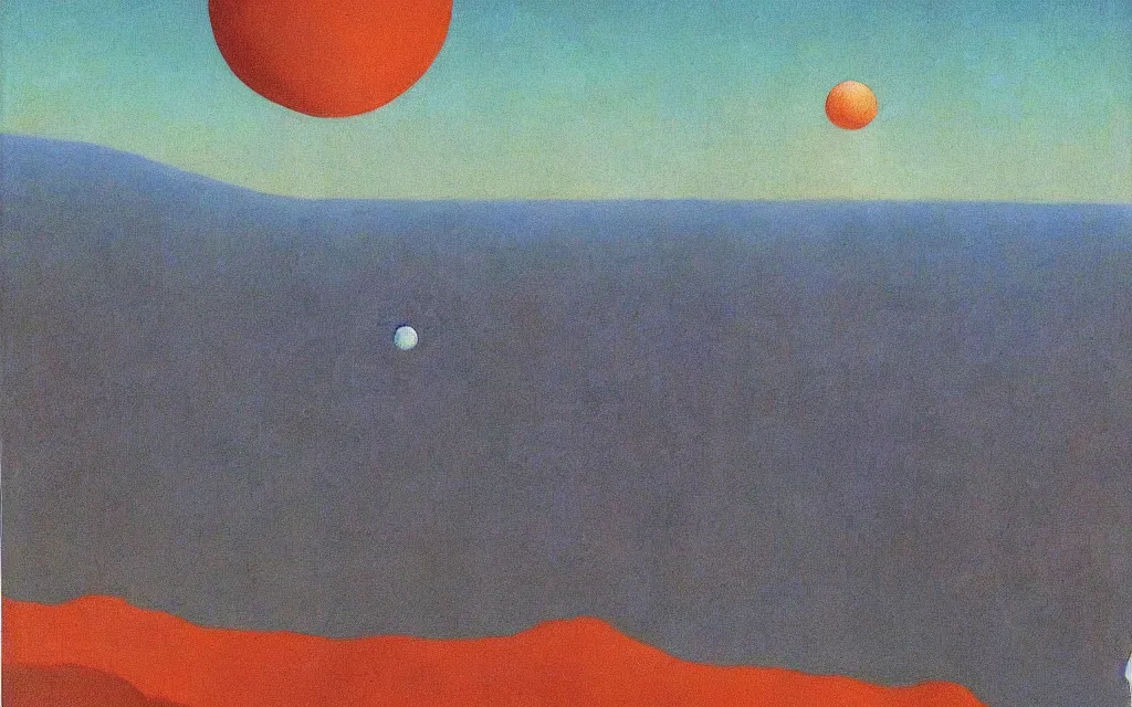 Image similar to mars landscape, detailed painting by rene magritte