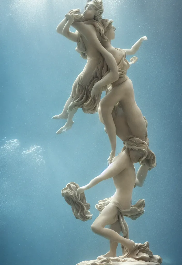 Image similar to an underwater dance. complementary colors. national geographic. 8 k, rendered in octane, smooth gradients. soft natural volumetric cinematic light. subsurface scattering. sculpture by antonio canova.