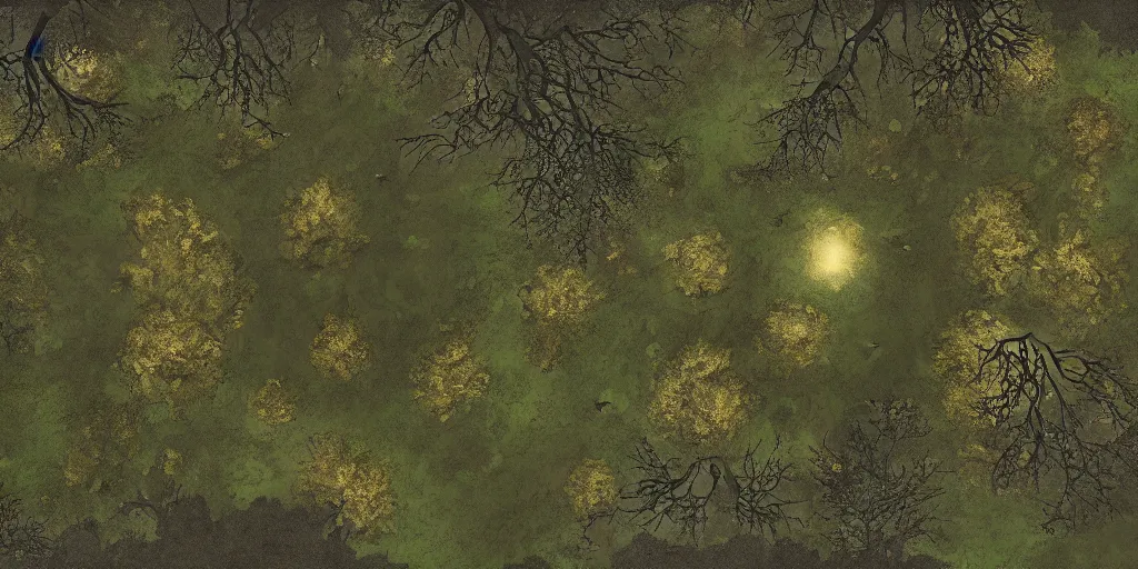 Image similar to a moonlit clearing in the woods, gridless tabletop roleplaying game map, top - down perspective, beautiful, 8 k, high quality digital art