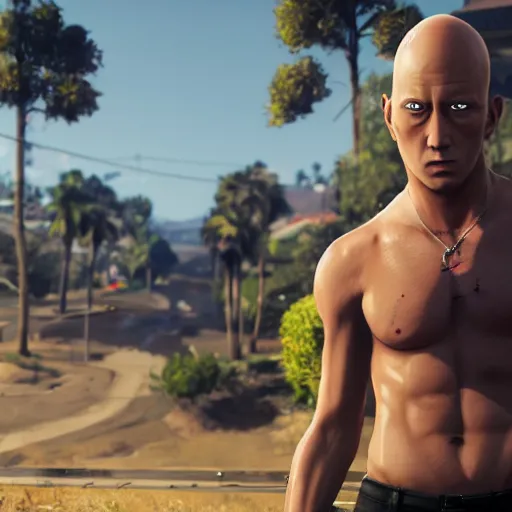 Prompt: a portrait of saitama as a gta 5 character ingame shot from gta 5, ray tracing x, wet reflections, unreal engine 5, intricate details, fantasy, hyper realism, humongous view, smooth, cinematic