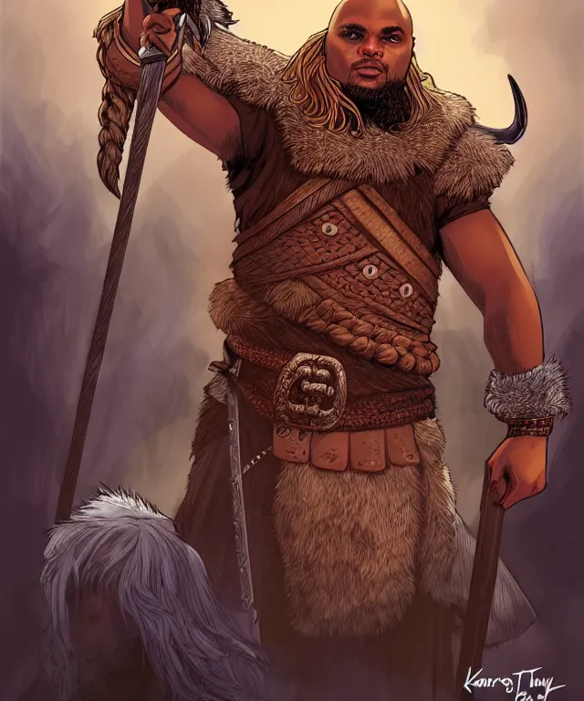 Prompt: fantasy comic style portrait of young charles barkley as a viking, digital illustration by ken taylor and sana takeda, hd, 4 k, intricate, highly detailed!!, character design, cover art, award winning