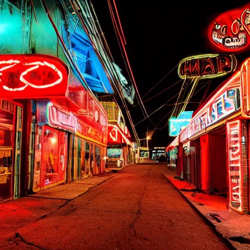 Image similar to thin tendrils of colored smoke whip and swirl around him as he walks down the lonely street of abandoned neon - lit storefronts