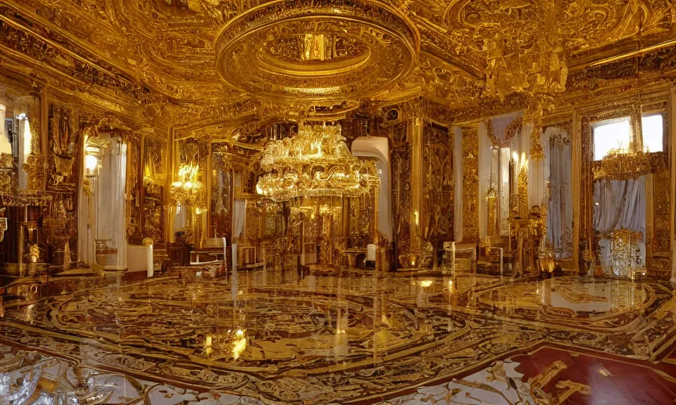 Image similar to interior shot of a beautiful golden oriental palace