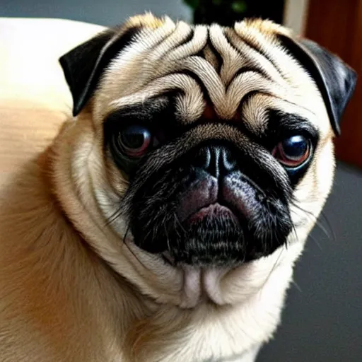 Prompt: a pug in the style of grumpy cat