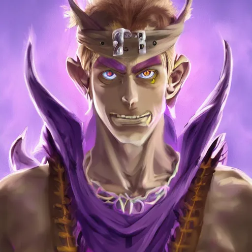 Prompt: A professional digital portrait painting of a D&D druid, painted in the style of JoJo's Bizarre Adventure, 4k, digital art, trending on cgsociety, highly detailed, upper body shot, shallow depth of field, purple and yellow lighting, professional lighting, airbrush,