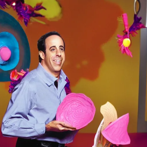 Image similar to jerry seinfeld being born out of a pink taco award winning photography