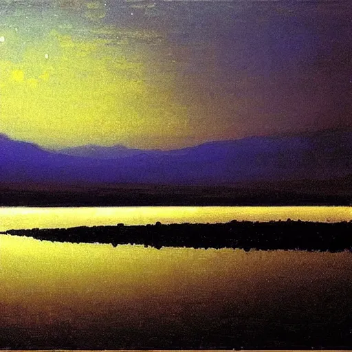 Prompt: eerie Dead Sea landscape, arkhip kuindzhi painting, twilight