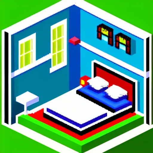 Image similar to isometric pixel art bedroom